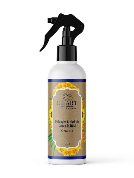 Heart Hair & Beauty Detangle & Hydrate Leave-In Mist, Unscented, Organic, Sensitive Skin Safe, Curl Defining & Moisturizing Hair Spray - 8oz