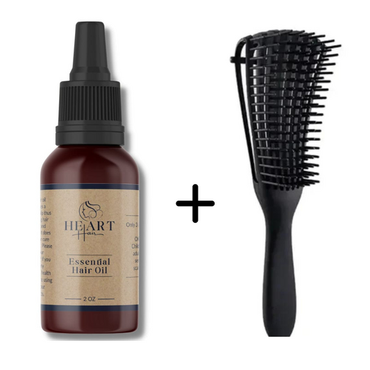 Essential Hair Oil Treatment + Heart Hair Detangle Brush - 1oz